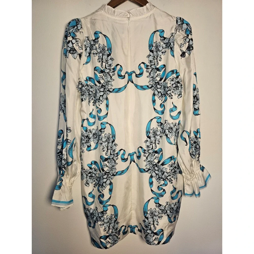 [Romantic Coquette] Cynthia Rowley Silk  Dress Womens 4  Blue Floral Ribbons - Picture 2 of 9